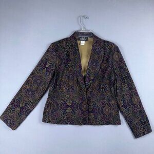 Briggs Paisley Blazer Jacket Womens Size 6 Petite Single Breasted Purple